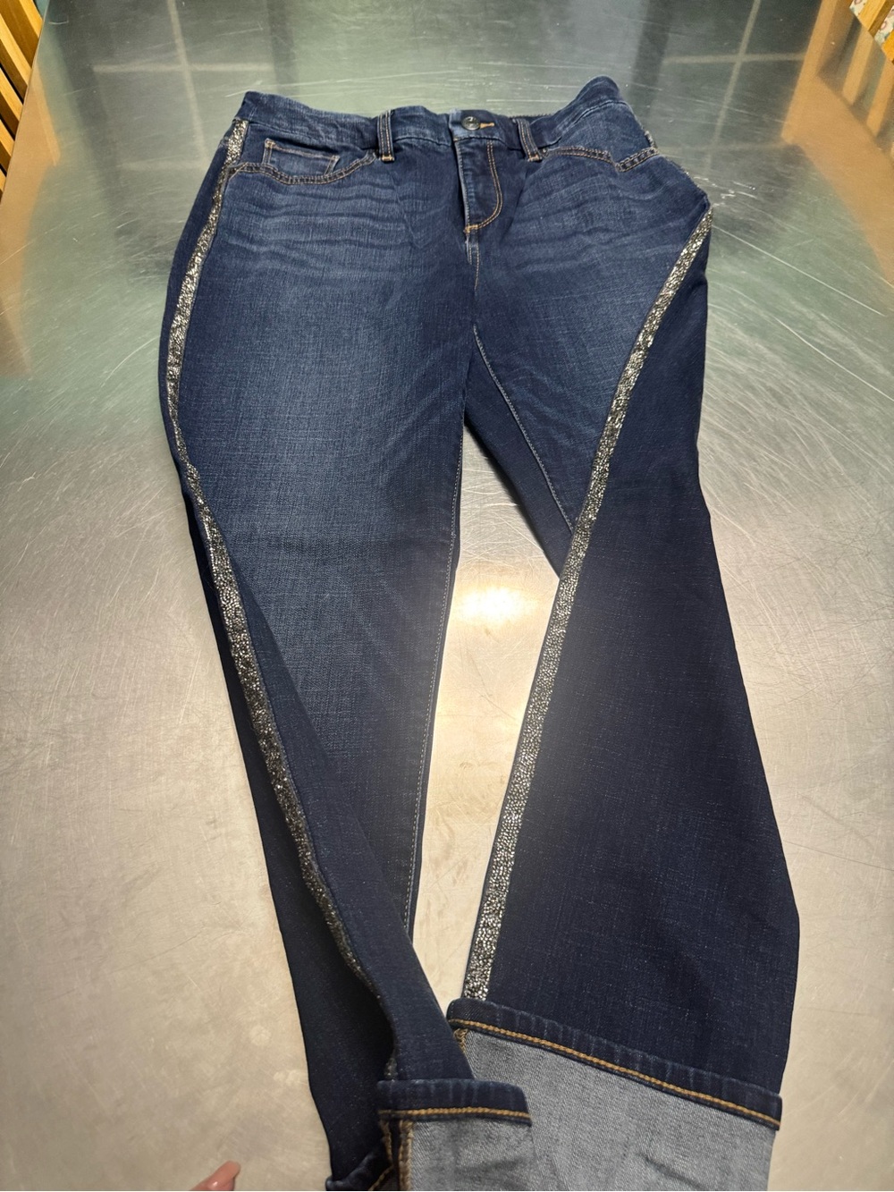 Chico's Dark Blue Ankle Jeans with Silver Side Detail